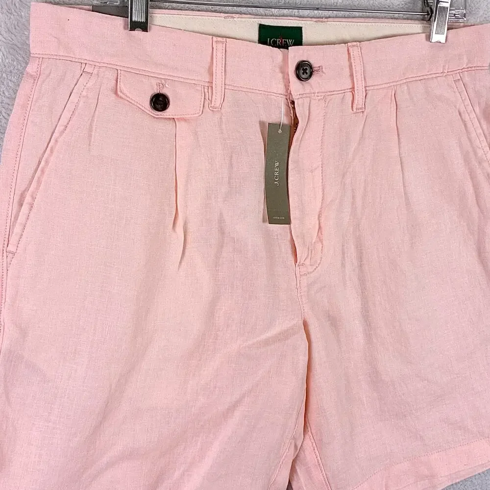 J.Crew Shorts Mens 31 (32) Pink Oarsman Linen Pleated Preppy Beach Hamptons
